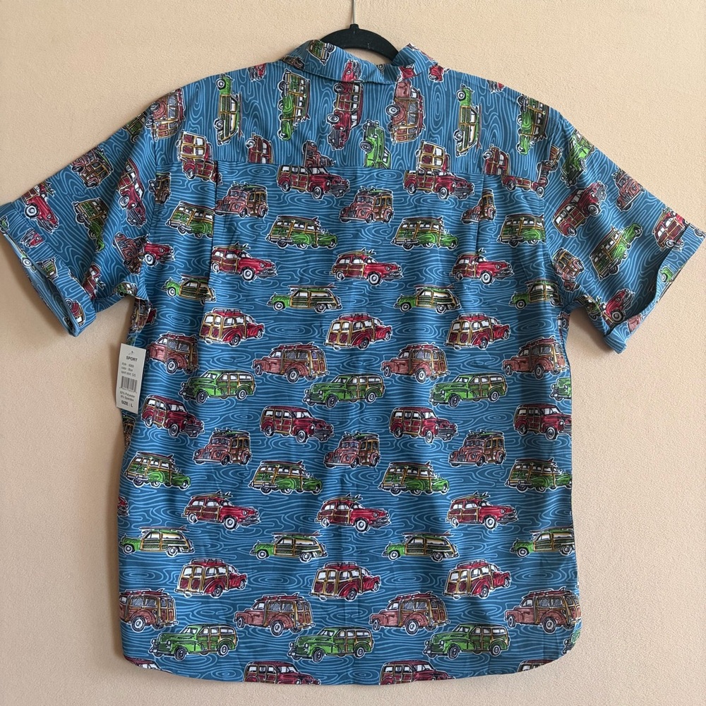 Campia Moda Men’s NEWShort Sleeve Button-Up Shirt Blue Retro Car Print Size L - Picture 5 of 14